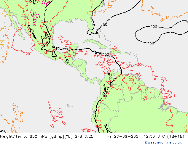 Height/Temp. 850 hPa GFS 0.25  20.09.2024 12 UTC