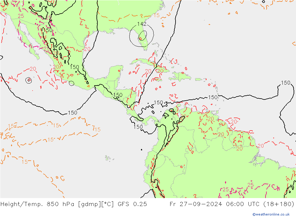 Z500/Rain (+SLP)/Z850 GFS 0.25 Fr 27.09.2024 06 UTC