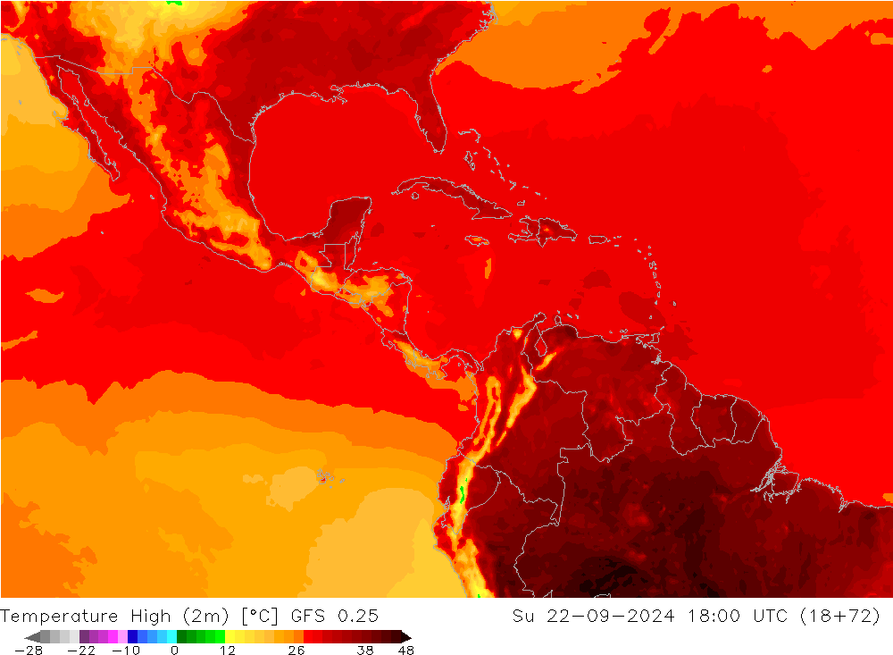 température 2m max GFS 0.25 dim 22.09.2024 18 UTC