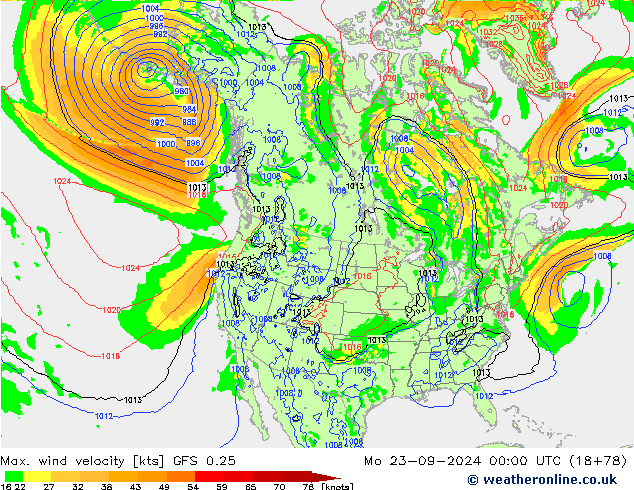 Max. wind velocity GFS 0.25 pon. 23.09.2024 00 UTC