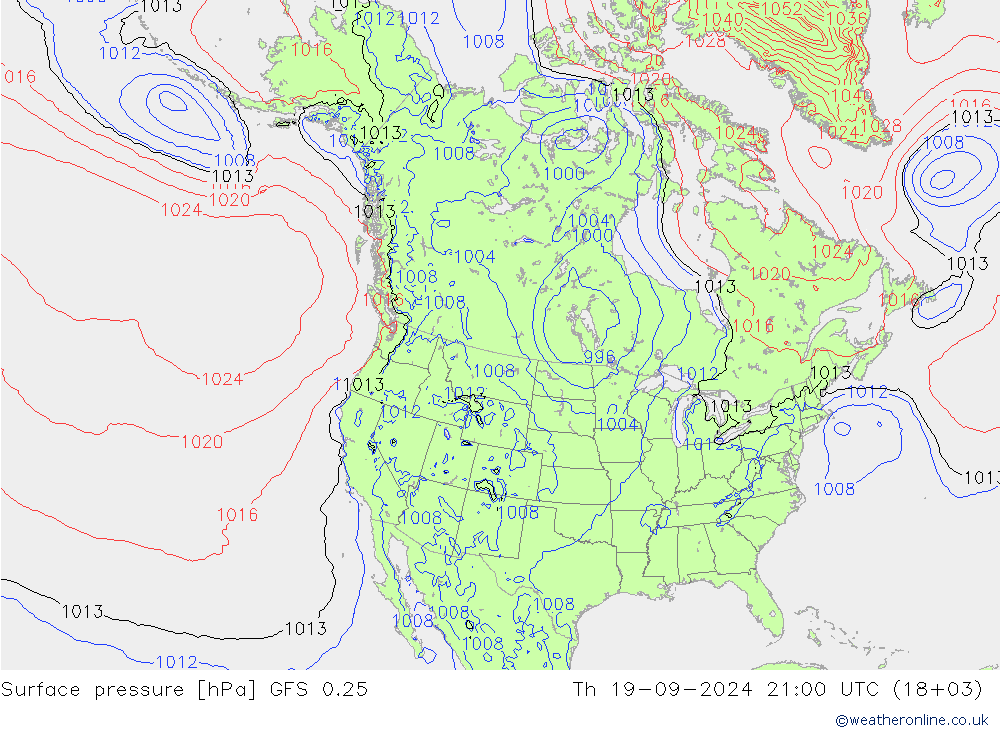 приземное давление GFS 0.25 чт 19.09.2024 21 UTC