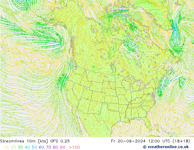 Streamlines 10m GFS 0.25 Pá 20.09.2024 12 UTC