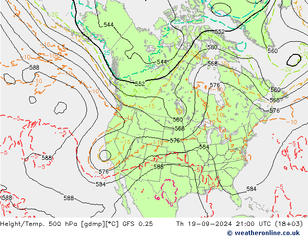 Z500/Rain (+SLP)/Z850 GFS 0.25 Th 19.09.2024 21 UTC