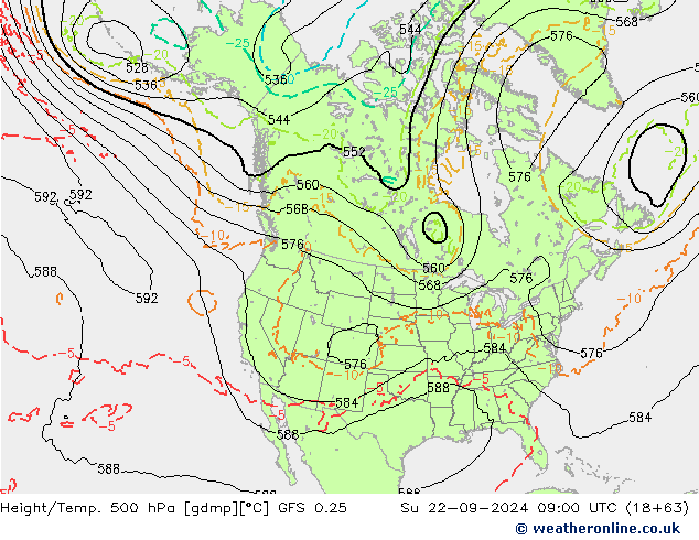 Z500/Rain (+SLP)/Z850 GFS 0.25 Ne 22.09.2024 09 UTC