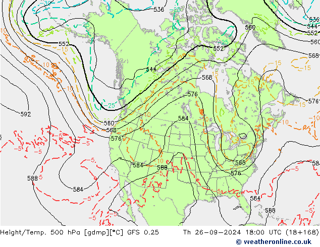 Z500/Rain (+SLP)/Z850 GFS 0.25 czw. 26.09.2024 18 UTC