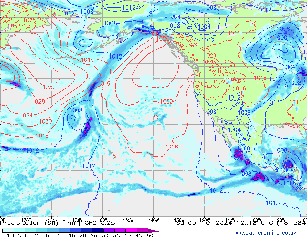 Z500/Yağmur (+YB)/Z850 GFS 0.25 Cts 05.10.2024 18 UTC