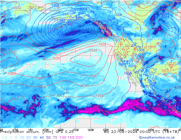 Precipitation accum. GFS 0.25  23.09.2024 00 UTC