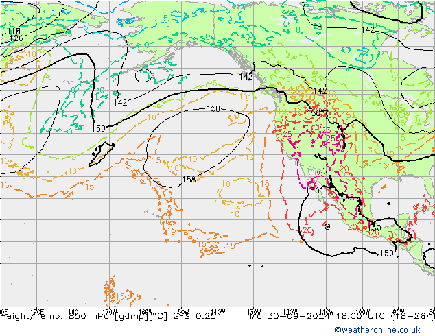 Height/Temp. 850 hPa GFS 0.25 Seg 30.09.2024 18 UTC