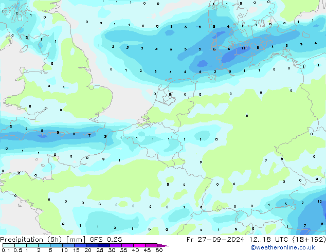 Z500/Yağmur (+YB)/Z850 GFS 0.25 Cu 27.09.2024 18 UTC