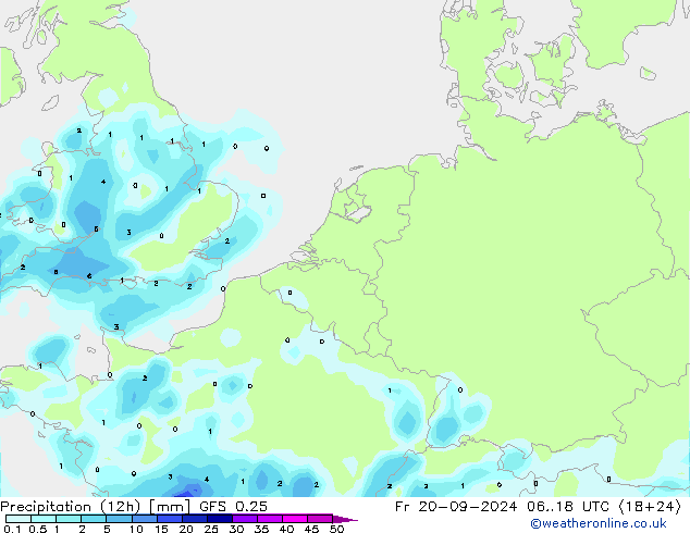 Precipitación (12h) GFS 0.25 vie 20.09.2024 18 UTC