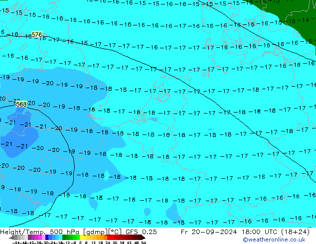 Height/Temp. 500 hPa GFS 0.25 Fr 20.09.2024 18 UTC