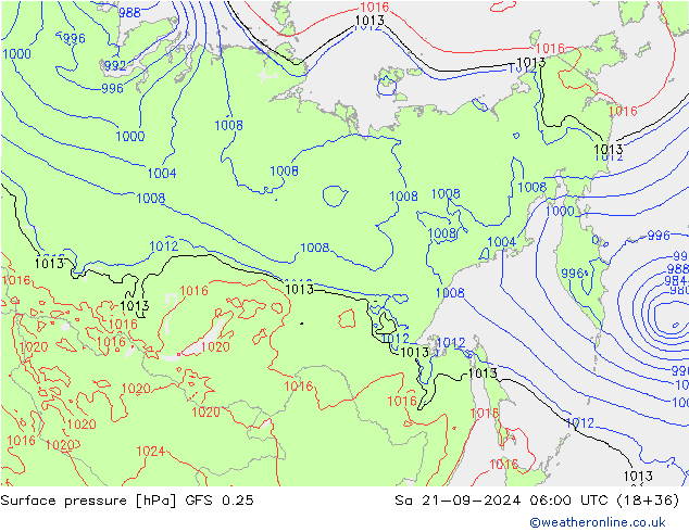 приземное давление GFS 0.25 сб 21.09.2024 06 UTC