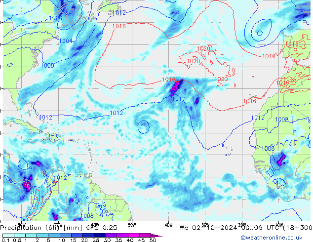 Precipitación (6h) GFS 0.25 mié 02.10.2024 06 UTC