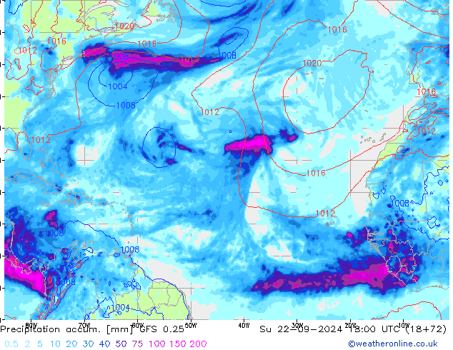 Precipitation accum. GFS 0.25 Вс 22.09.2024 18 UTC