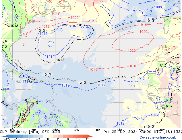 SLP tendency GFS 0.25 We 25.09.2024 06 UTC