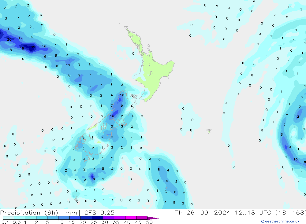 Z500/Rain (+SLP)/Z850 GFS 0.25 Čt 26.09.2024 18 UTC