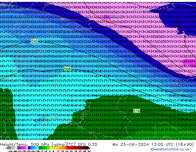 Z500/Rain (+SLP)/Z850 GFS 0.25  23.09.2024 12 UTC