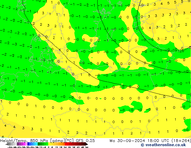 Height/Temp. 850 hPa GFS 0.25 Mo 30.09.2024 18 UTC