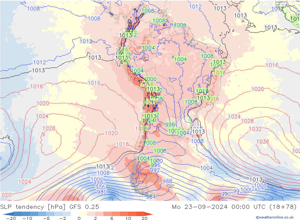 SLP tendency GFS 0.25 Mo 23.09.2024 00 UTC