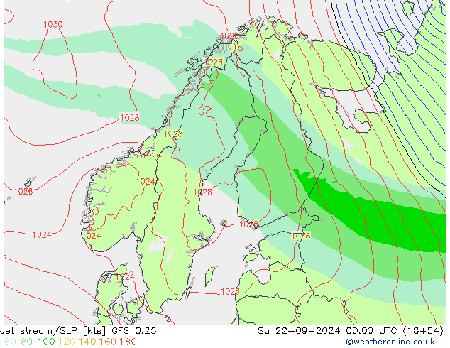 Jet stream/SLP GFS 0.25 Su 22.09.2024 00 UTC