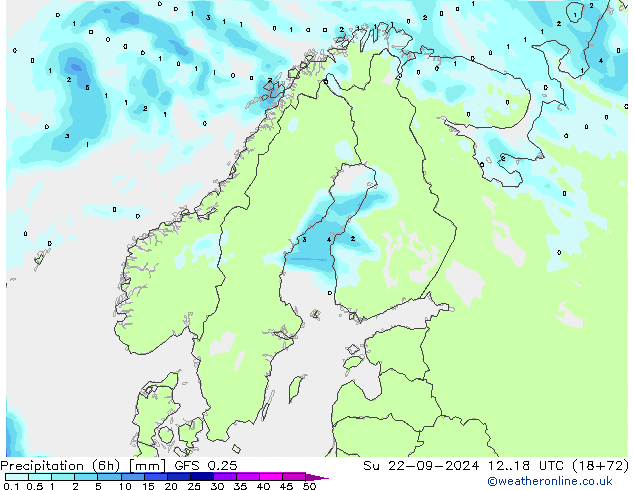 Precipitation (6h) GFS 0.25 Ne 22.09.2024 18 UTC