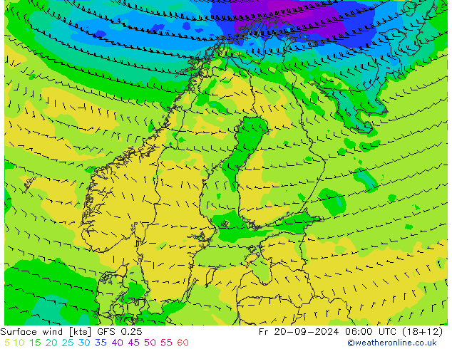 ветер 10 m GFS 0.25 пт 20.09.2024 06 UTC