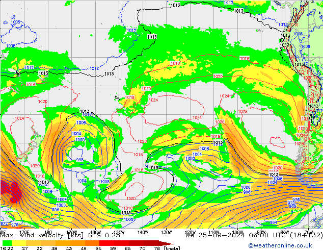 Max. wind velocity GFS 0.25 mer 25.09.2024 06 UTC