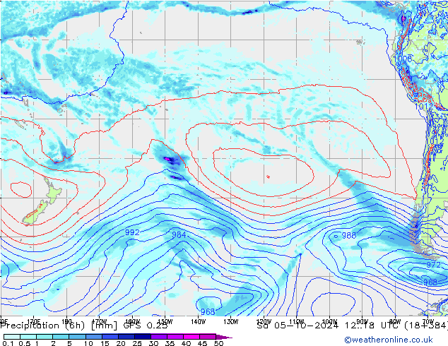 Z500/Rain (+SLP)/Z850 GFS 0.25 So 05.10.2024 18 UTC