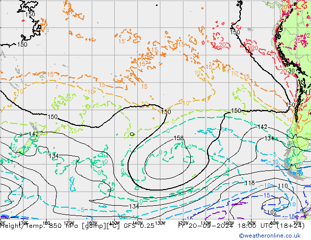 Z500/Rain (+SLP)/Z850 GFS 0.25  20.09.2024 18 UTC