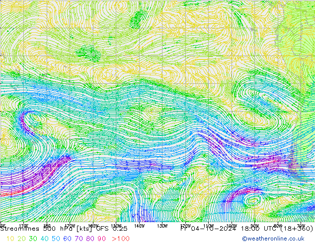 Linha de corrente 500 hPa GFS 0.25 Sex 04.10.2024 18 UTC