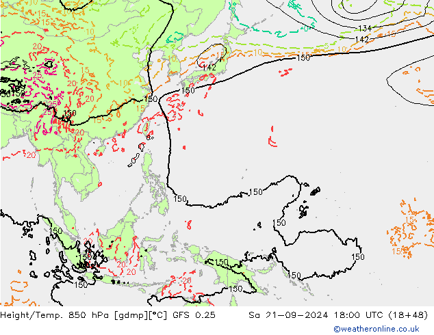 Z500/Rain (+SLP)/Z850 GFS 0.25  21.09.2024 18 UTC