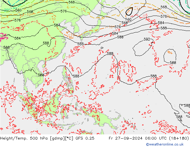 Z500/Rain (+SLP)/Z850 GFS 0.25 vie 27.09.2024 06 UTC