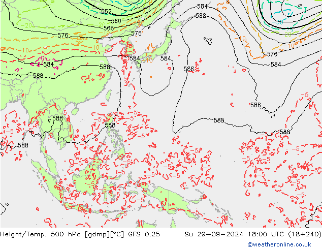 Height/Temp. 500 hPa GFS 0.25 Su 29.09.2024 18 UTC