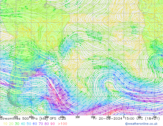 Stroomlijn 500 hPa GFS 0.25 vr 20.09.2024 15 UTC