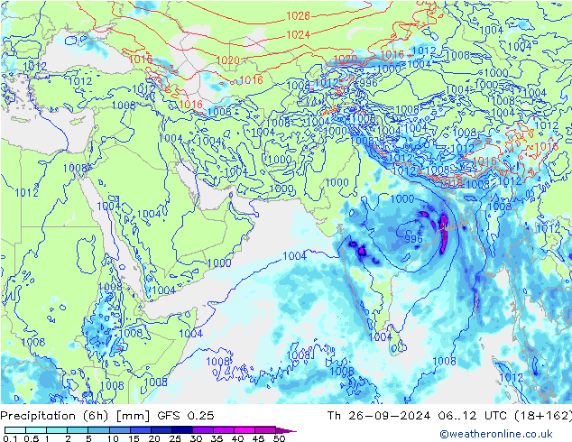 Z500/Rain (+SLP)/Z850 GFS 0.25 Th 26.09.2024 12 UTC