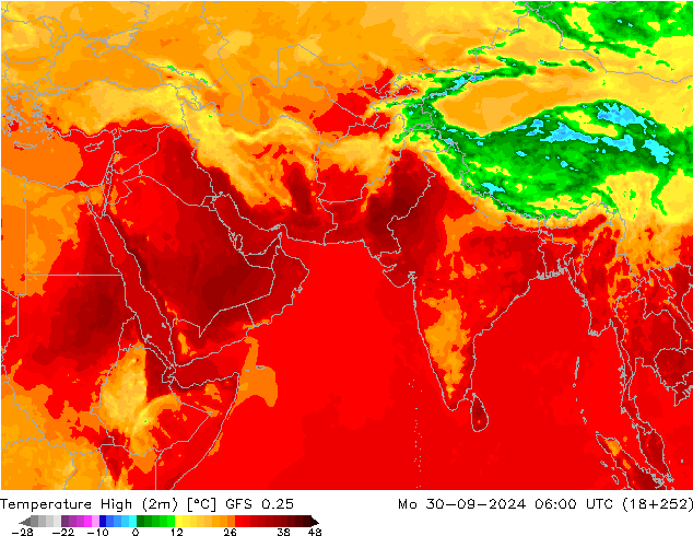 Temperature High (2m) GFS 0.25 Mo 30.09.2024 06 UTC