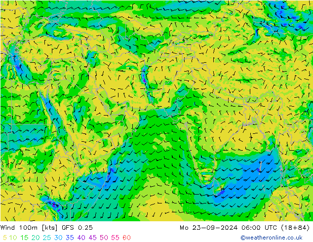 Wind 100m GFS 0.25 Mo 23.09.2024 06 UTC