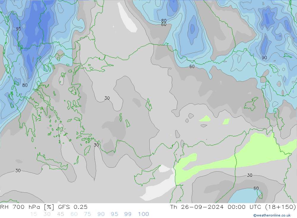 RH 700 hPa GFS 0.25 Th 26.09.2024 00 UTC