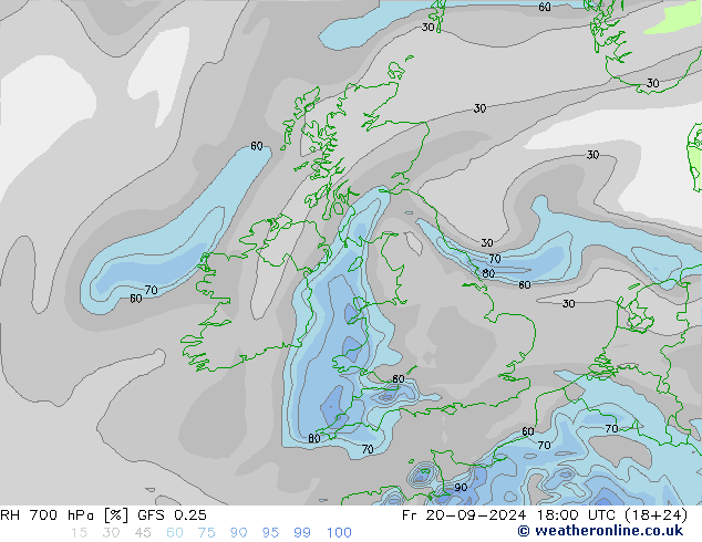 RH 700 hPa GFS 0.25 Pá 20.09.2024 18 UTC