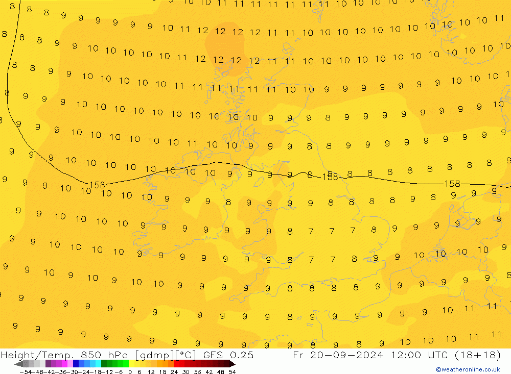 Z500/Rain (+SLP)/Z850 GFS 0.25 Fr 20.09.2024 12 UTC