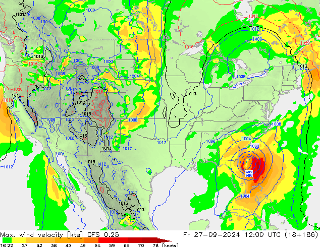 Max. wind velocity GFS 0.25 Sex 27.09.2024 12 UTC