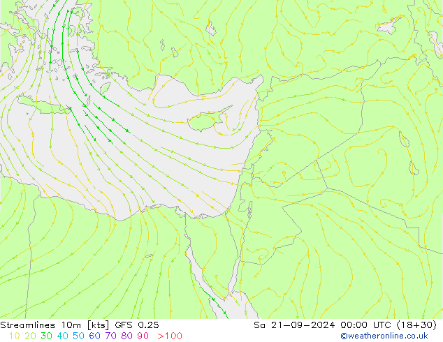 Stroomlijn 10m GFS 0.25 za 21.09.2024 00 UTC