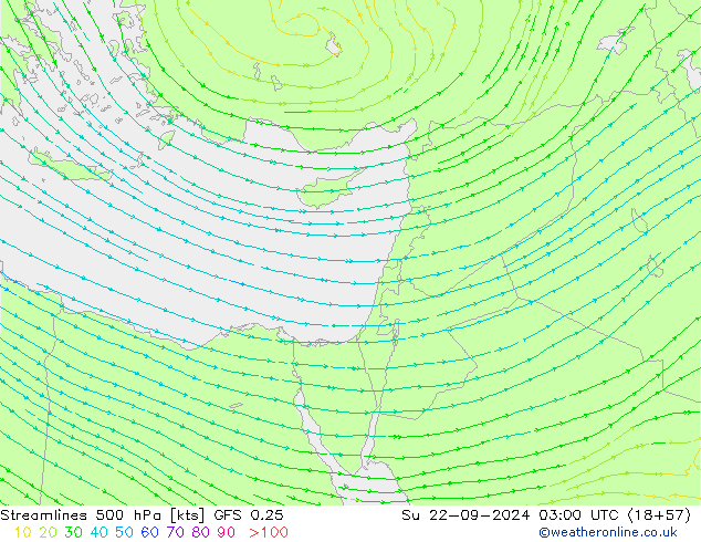 Streamlines 500 hPa GFS 0.25 Su 22.09.2024 03 UTC