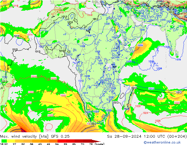 Max. wind velocity GFS 0.25 сб 28.09.2024 12 UTC