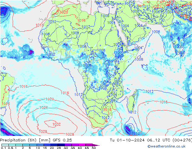 Z500/Rain (+SLP)/Z850 GFS 0.25  01.10.2024 12 UTC