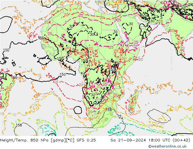 Z500/Rain (+SLP)/Z850 GFS 0.25 sam 21.09.2024 18 UTC