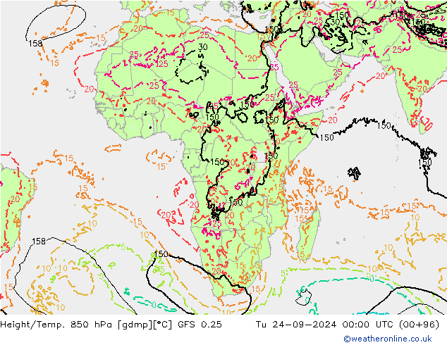 Z500/Yağmur (+YB)/Z850 GFS 0.25 Sa 24.09.2024 00 UTC