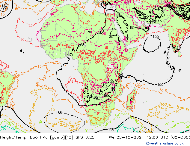 Z500/Rain (+SLP)/Z850 GFS 0.25 St 02.10.2024 12 UTC