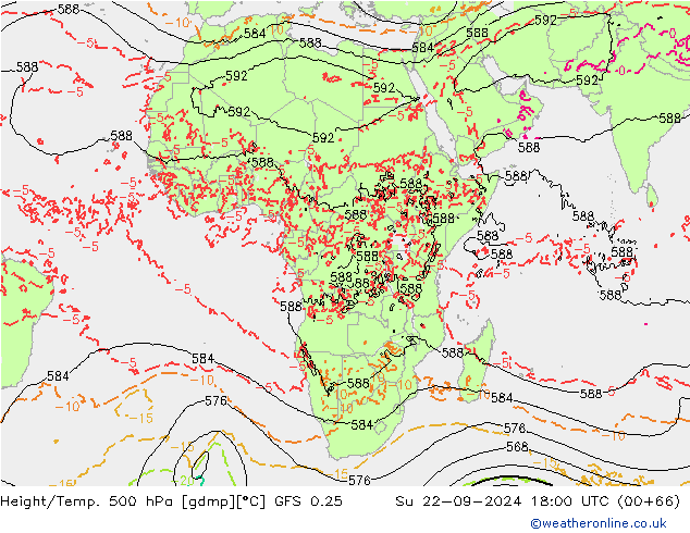 Hoogte/Temp. 500 hPa GFS 0.25 zo 22.09.2024 18 UTC