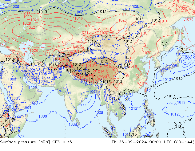 Surface pressure GFS 0.25 Th 26.09.2024 00 UTC